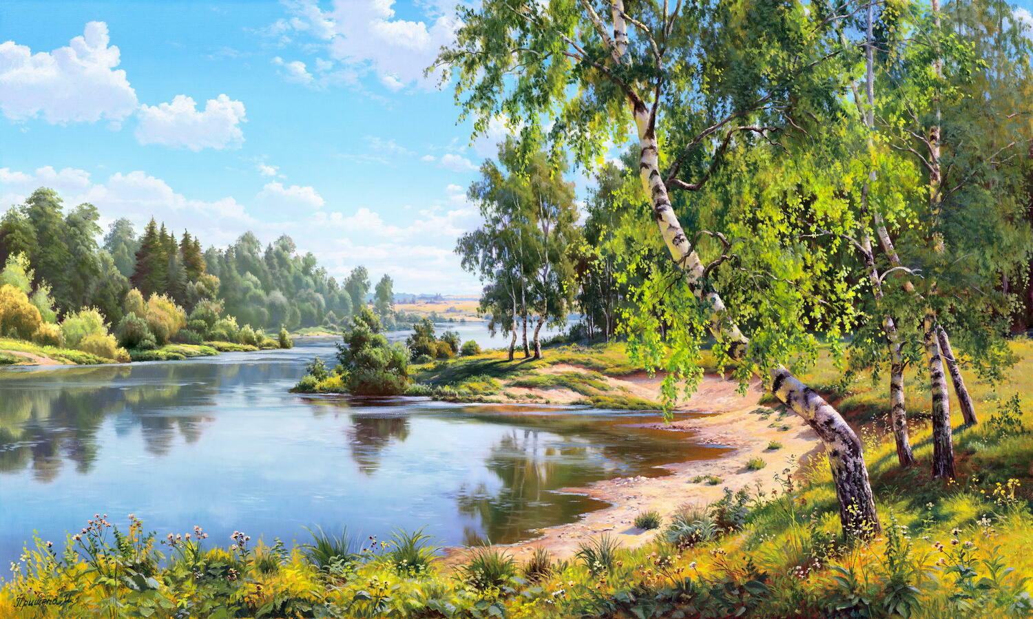 Репродукция картин природа. Картина Игоря Прищепа Проточная река.