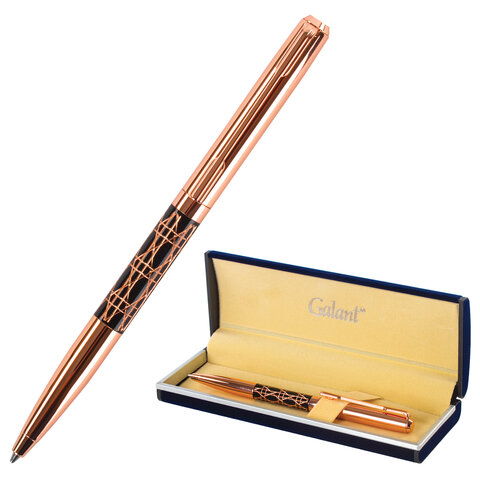 Ручка подарочная шариковая GALANT “Interlaken“, корпус золотистый с черным, золотистые детали, пишущий узел 0,7 мм, синяя, 141663