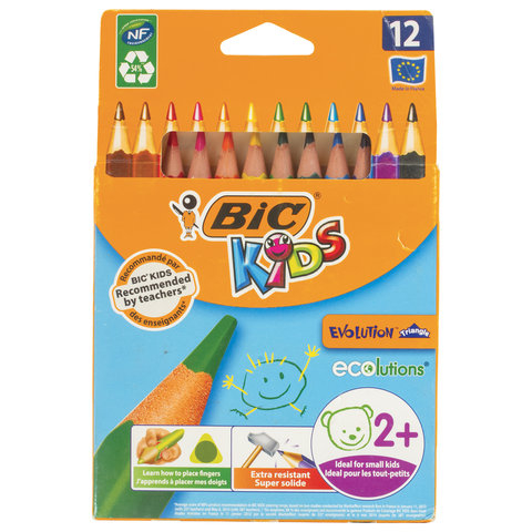 Карандаши цветные утолщенные BIC “Triangle“, 12 цветов, пластиковые, трехгранные, картонная упаковка, 829735