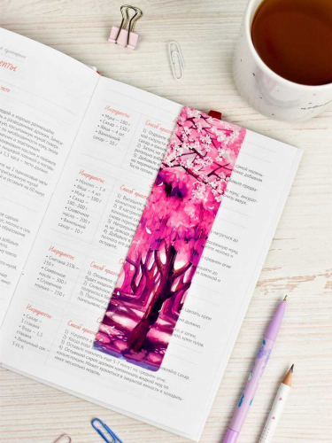 Закладка картонная для книг, размер 45х170 мм, Резинка в цвет дизайна