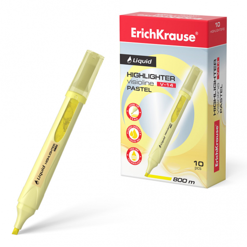 Текстмаркер с жидкими чернилами  ErichKrause® Liquid Visioline V-14 Pastel, цвет чернил желтый (в коробке по 10 шт.)