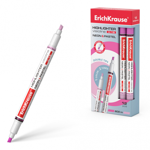 Текстмаркер ErichKrause® Visioline V-16 Neon+Pastel, цвет чернил розовый (в коробке по 12 шт.)