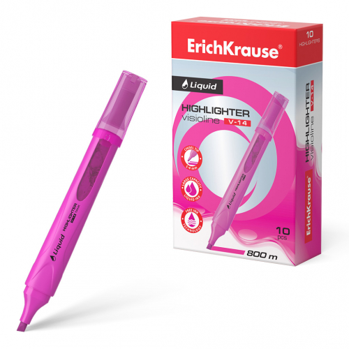Текстмаркер с жидкими чернилами  ErichKrause® Liquid Visioline V-14 Neon, цвет чернил розовый (в коробке по 10 шт.)