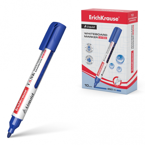 Маркер для досок с жидкими чернилами ErichKrause® Liquid LW-600, цвет чернил синий (в коробке по 10 шт.)