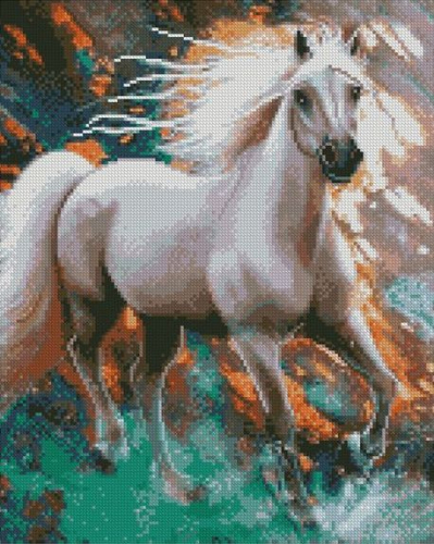Алмазная мозаика круглыми стразами Белая лошадь
