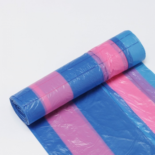 Мешки для мусора «ПОЛОСАТИКИ», 35 л, с завязками, 50×60, 10 мкм, ПСД, 15 шт/уп, цвет голубой, розовый