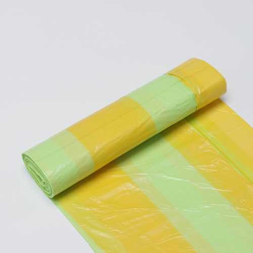 Мешки для мусора «ПОЛОСАТИКИ», 60 л, с завязками, 58×68, 10 мкм, ПСД, 15 шт/уп, цвет жёлтый, салатовый