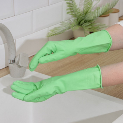 Перчатки резиновые Malibri «С экстрактом алоэ», с хлопковым напылением , размер XL, цвет зелёный