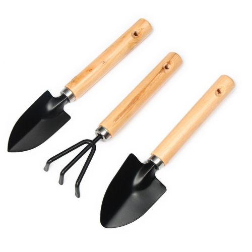 Набор садового инструмента, 3 предмета: рыхлитель, 2 совка, длина 20 см, деревянные ручки