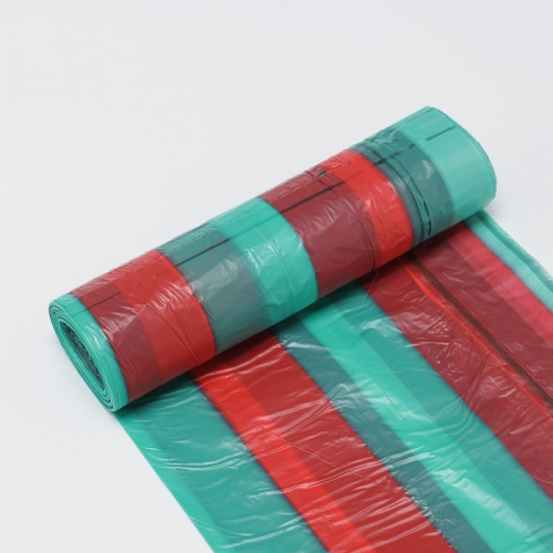 Мешки для мусора «ПОЛОСАТИКИ», 35 л, с завязками, 50×60, 10 мкм, ПСД, 15 шт/уп, цвет красный, зелёный