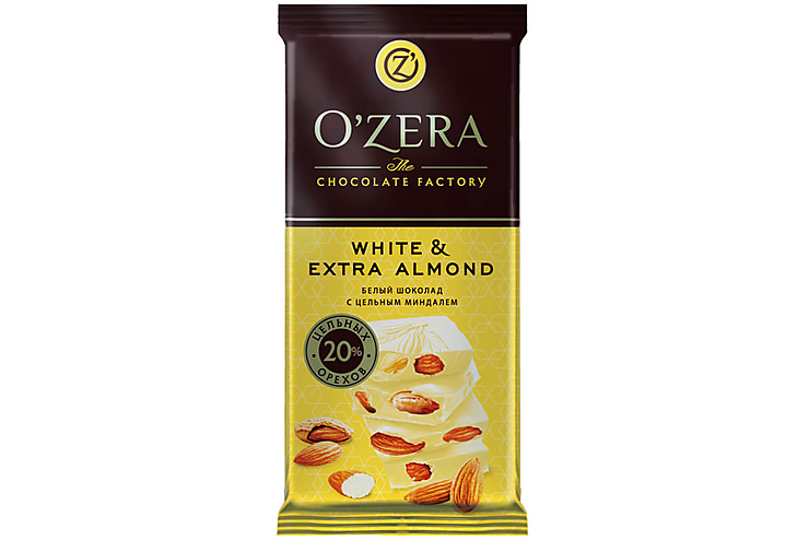 «O'Zera», шоколад White and Extra Almond, 90 г
