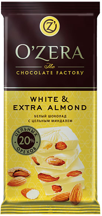 «O'Zera», шоколад White and Extra Almond, 90 г