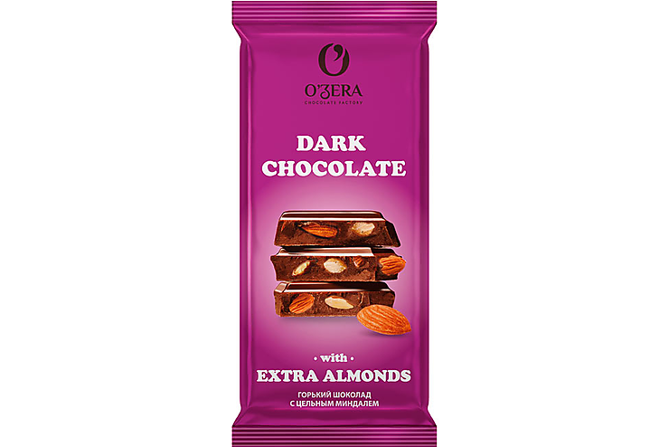 «O'Zera», шоколад горький с цельным миндалем Dark & Extra Almond, 90 г