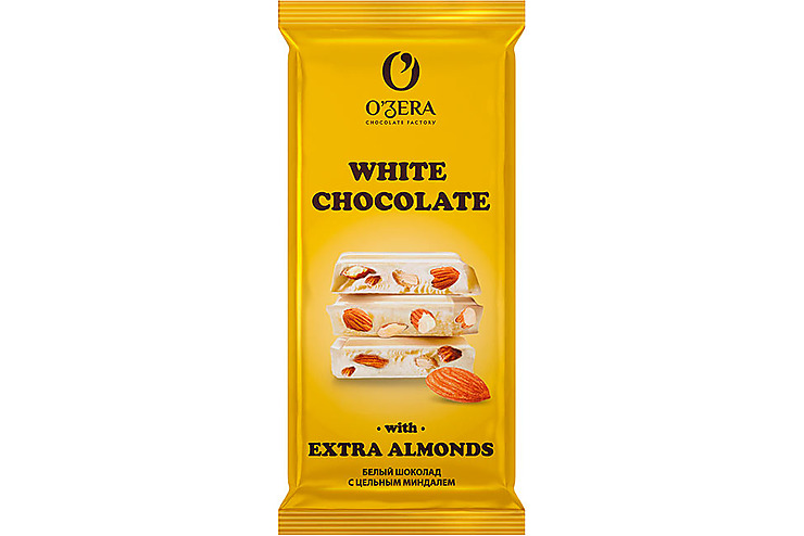 «O'Zera», шоколад White and Extra Almond, 90 г