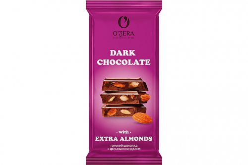 «O'Zera», шоколад горький с цельным миндалем Dark & Extra Almond, 90 г