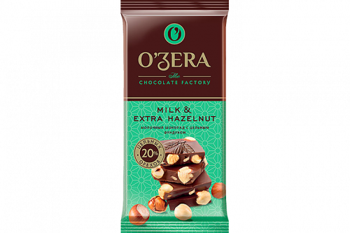 «O'Zera», шоколад молочный с цельным фундуком  Milk & Extra Hazelnut, 90 г