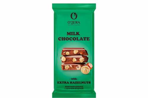 «O'Zera», шоколад молочный с цельным фундуком  Milk & Extra Hazelnut, 90 г