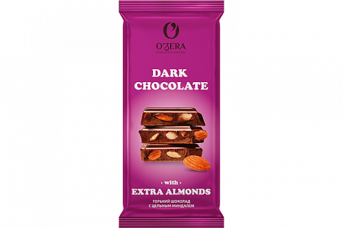 «O'Zera», шоколад горький с цельным миндалем Dark & Extra Almond, 90 г
