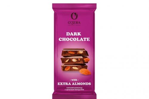«O'Zera», шоколад горький с цельным миндалем Dark & Extra Almond, 90 г