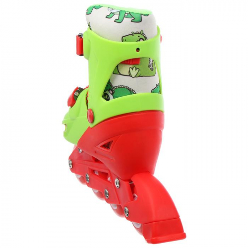 Роликовые коньки раздвижные, р.34-37, колеса PVC 64 мм, пластик. рама, цвет красный/зеленый
