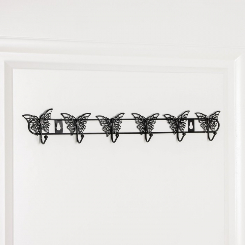Вешалка настенная Доляна, 6 крючков, 41,5×7,5×3,5 см, цвет чёрный