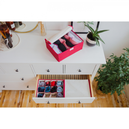 Набор органайзеров для белья с крышкой «Горох», 32×24×12 см, 3 шт, цвет красный