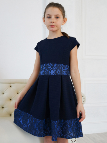 Синее платье для девочки с отделкой 83237-ДНШ22