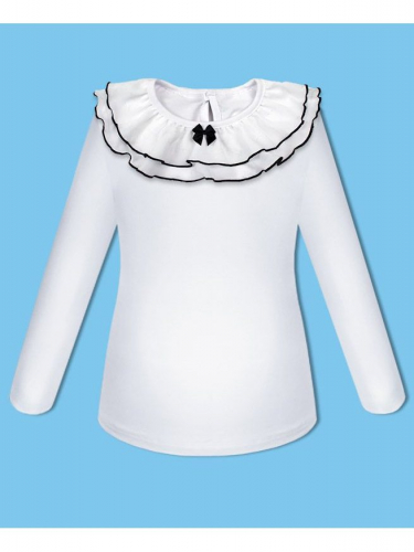 Школьный комплект для девочки с белым джемпером (блузкой) и темно-синей юбкой в линию