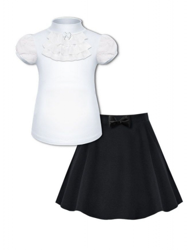 Комплект школьной формы с нарядной блузкой и черной юбкой 7871-7965