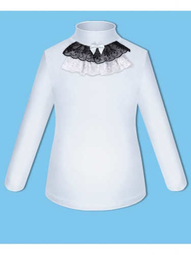 Школьная форма для девочки с белой водолазкой (блузкой) и черной юбкой с бантом и оборками