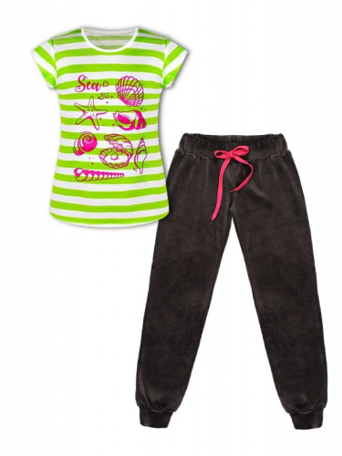 Спортивный комплект для девочки с полосатой футболкой и серыми брюками