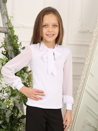 Белый джемпер(блузка) для девочки с шифоном 809215-ДШ21