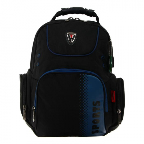 Рюкзак молодёжный Across Merlin, 43 х 30 х 18 см, эргономичная спинка, чёрный, синий