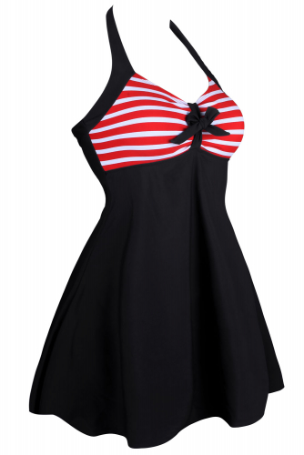 Черный с красно-белыми полосками закрытый купальник-платье