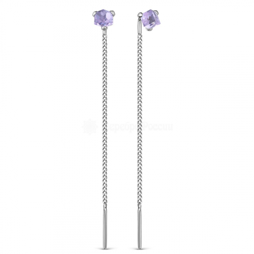 Серьги-продёвки из серебра с кристаллами премиум Австрия цв.светло-фиолетовый родированные