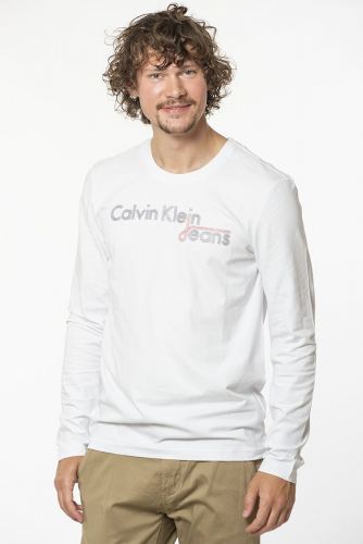 Белый хлопковый лонгслив с логотипом - Calvin Klein Jeans