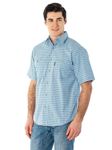 Голубая рубашка в мелкую клетку с двумя карманами - Monolith