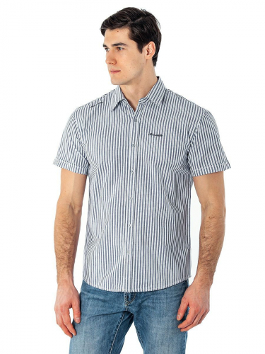 Хлопковая рубашка в полоску с логотипом на груди - Monolith