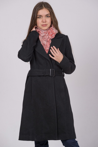 Чёрное двубортное пальто с поясом - Zero