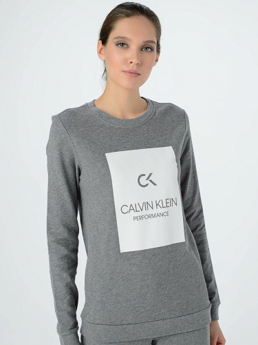 Серая толстовка с принтом на груди - Calvin Klein Performance