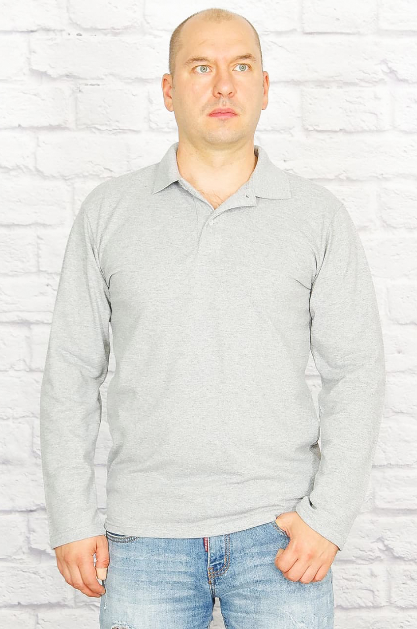 Поло мужское, длинный рукав (меланж)