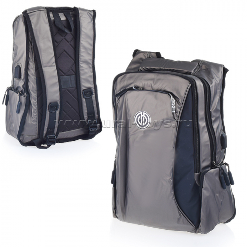 Рюкзак подростковый, 2 отделения на молнии, 3 внешних карманана молнии, USB - выход, коричневый