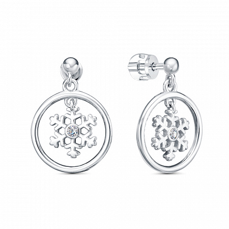 Серьги с фианитом родированные серебро 925*