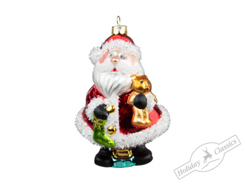 Дед Мороз с медвежонком (стекло) 8,3х11,5 см