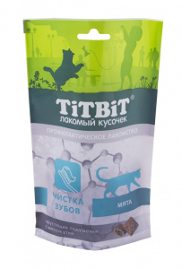 TiTBiT Хрустящие подушечки для кошек, с мясом утки для чистки зубов, 60 г