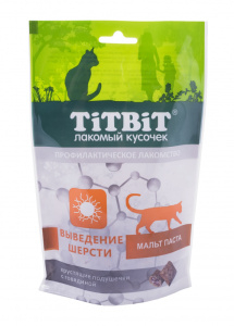 TiTBiT Хрустящие подушечки для кошек, с говядиной для выведения шерсти, 60 г