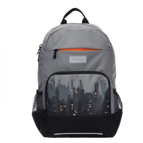 Рюкзак школьный, 40 х 25 х 13 см, Grizzly 255, эргономичная спинка, отделение для ноутбука, серый/чёрный RB-255-1