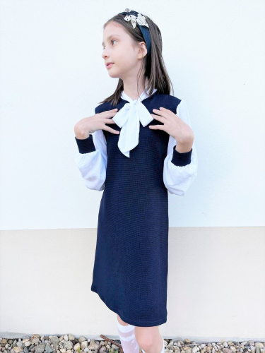 Школьное синее платье для девочки с длинными рукавами 85122-ДШ22