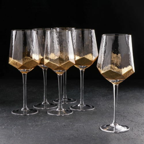 Набор бокалов стеклянных для вина Magistro «Дарио», 500 мл, 10×25 см, 6 шт, цвет золотой