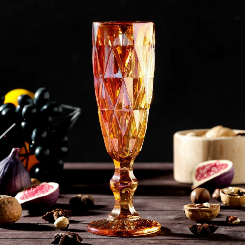 Набор бокалов стеклянных для шампанского Magistro «Круиз», 160 мл, 7×20 см, 6 шт, цвет янтарный